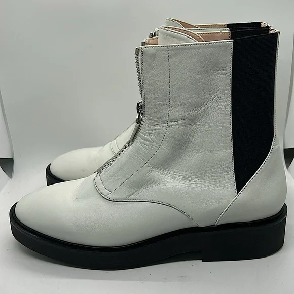 Stuart Weitzman White/Black Leather Zip Up Ankle Booties Boots Shoes **Sz 10** - Picture 4 of 9